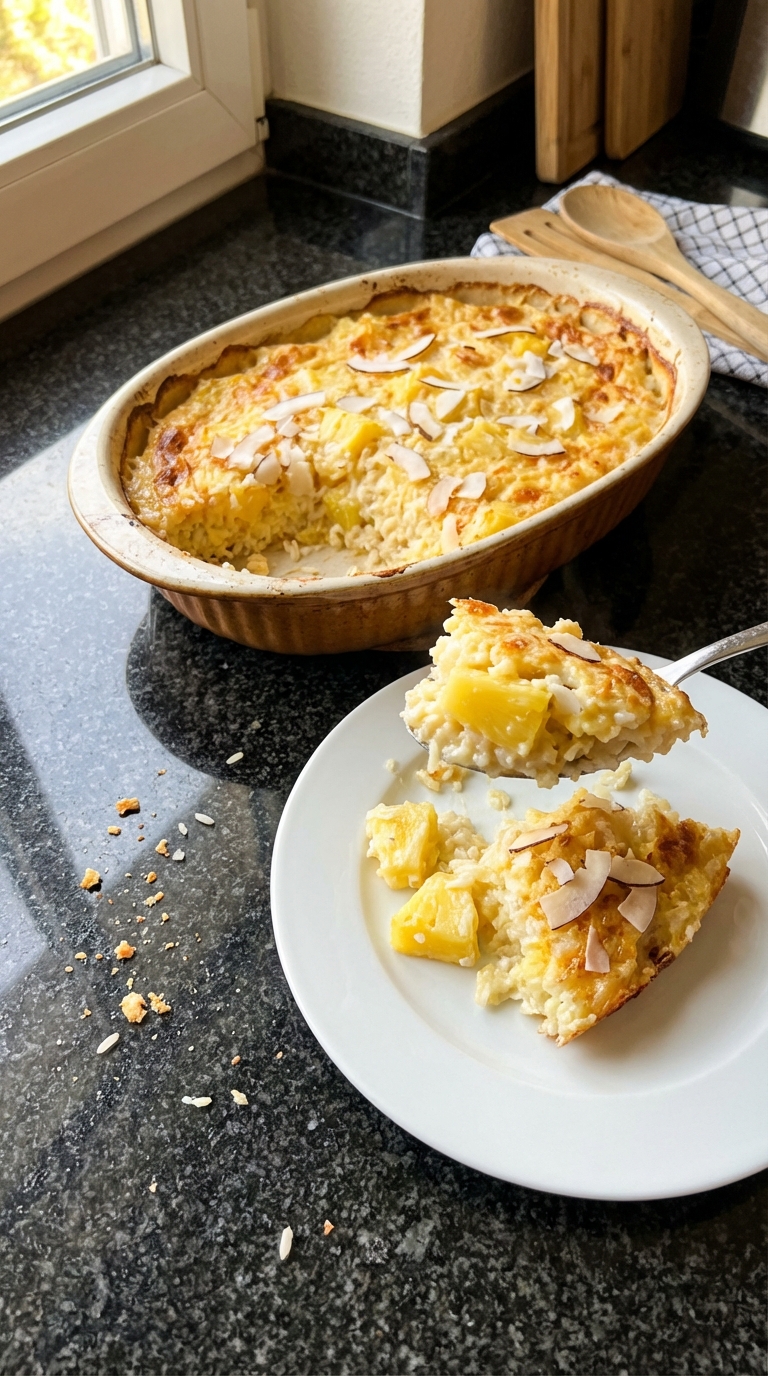 Tropischer Ananas Reis Auflauf