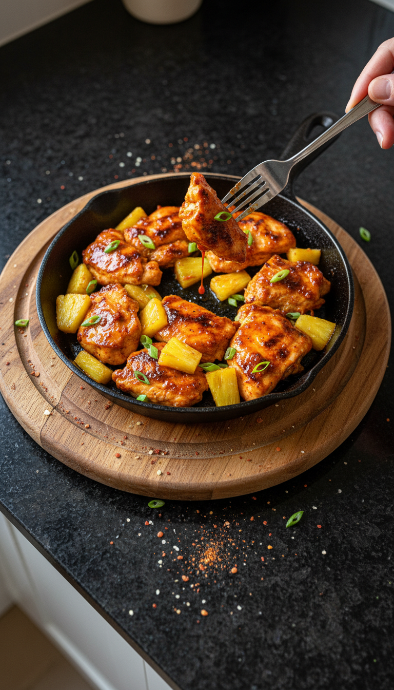 Scharfe Ananas Hähnchen Pfanne
