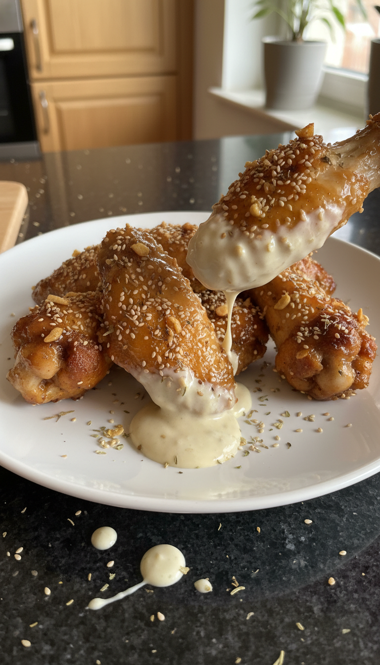 Sesam Knoblauch Aioli Hähnchenflügel