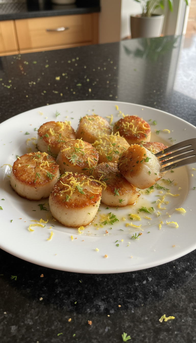 Zitronenabrieb Gebratene Jakobsmuscheln​