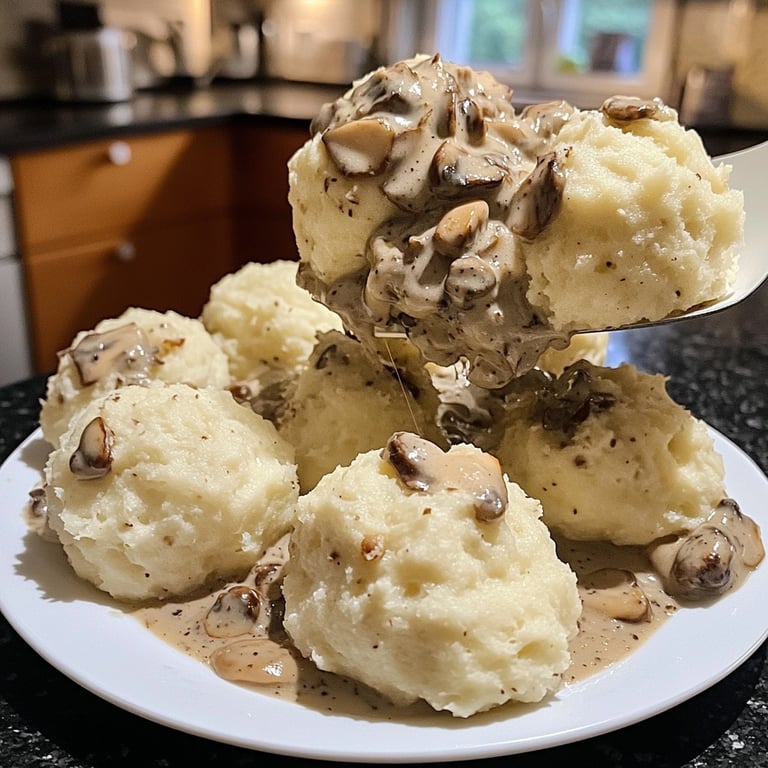 Semmelknödel mit Pilzragout