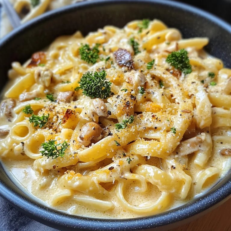 Datenight Pasta mit Brokkoli, Speck und Pilzen