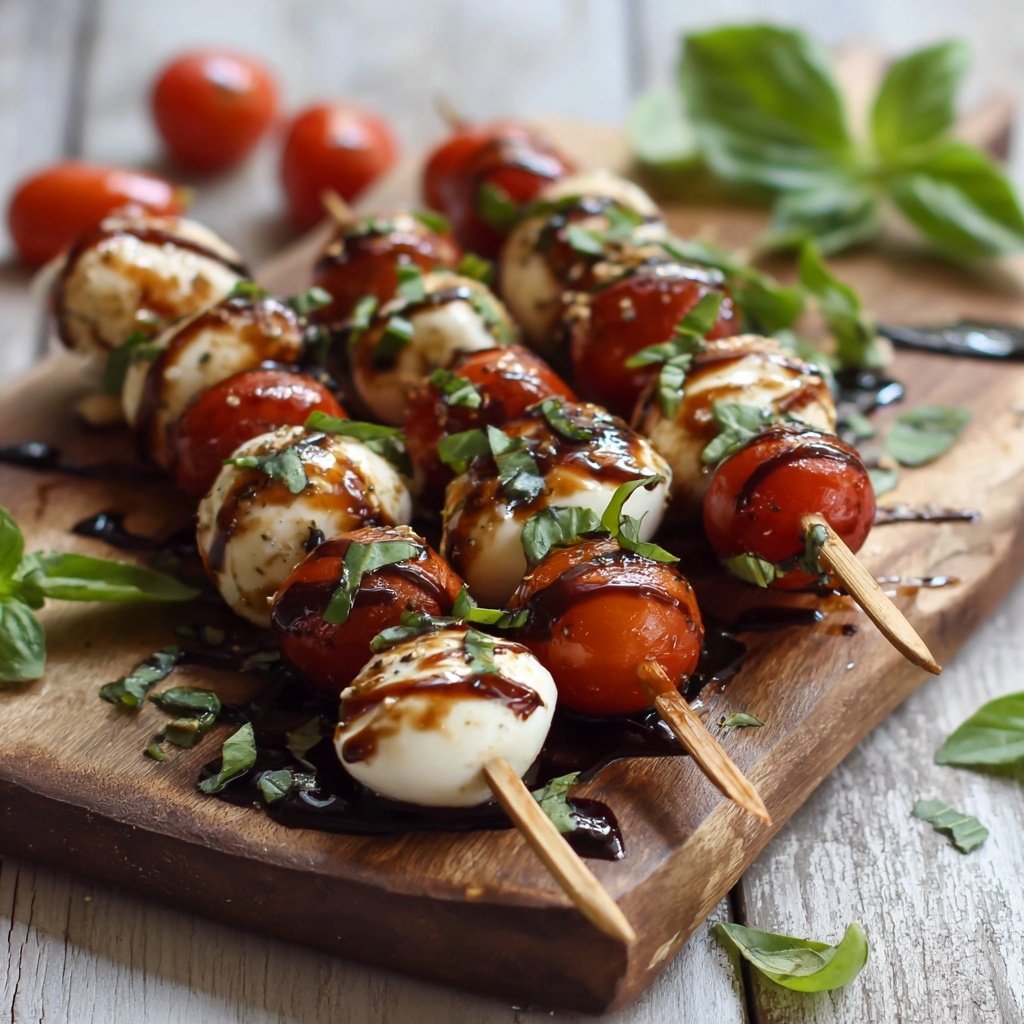 Mini Caprese Spieße mit Balsamico