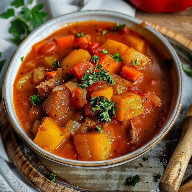 Gulaschsuppe mit Kartoffeln und Paprika