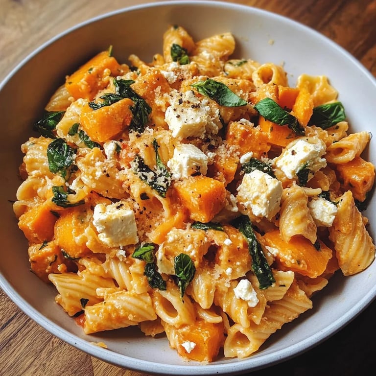 Schnelle Feta-Kürbis-Pasta
