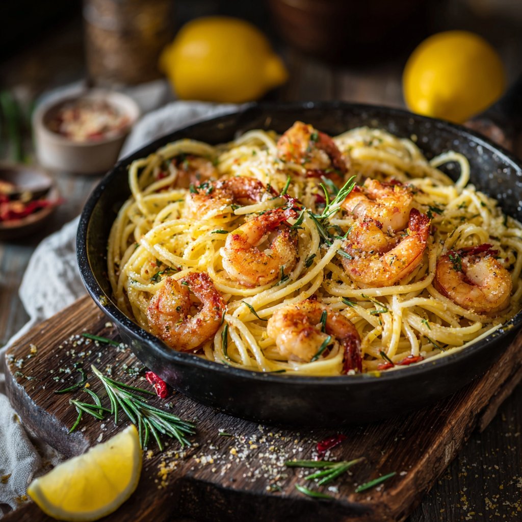 Zitronen-Rosmarin-Nudeln mit Garnelen
