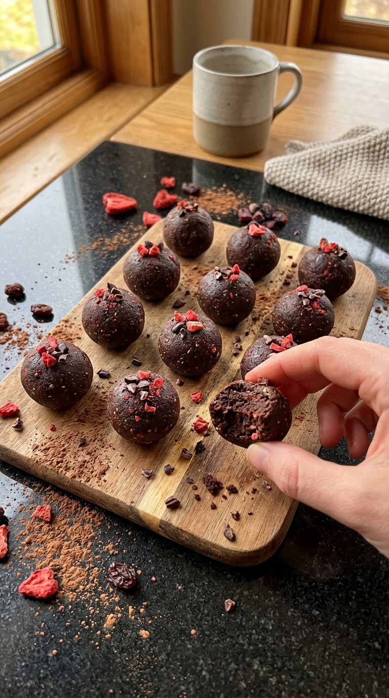 Schoko Erdbeer Energie Bällchen​