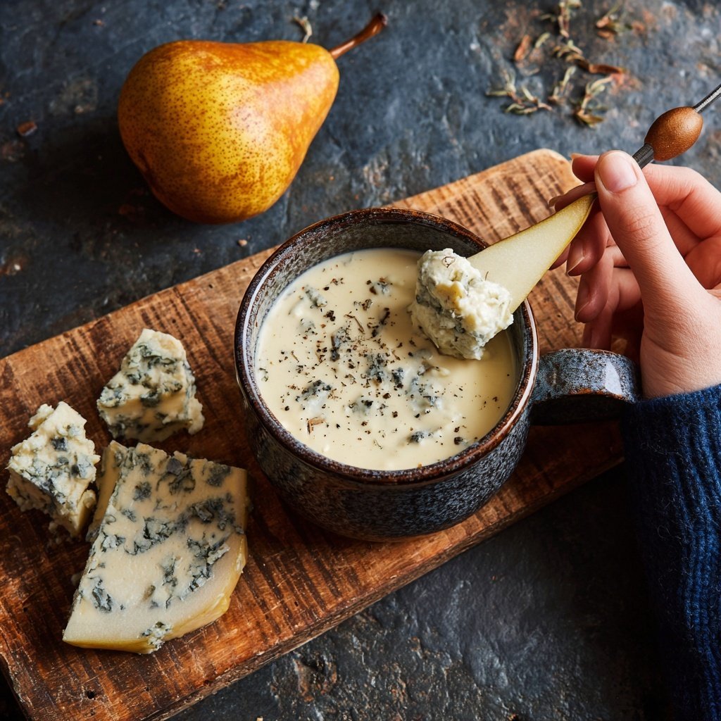 Zarte Birnen und Gorgonzola Fondue