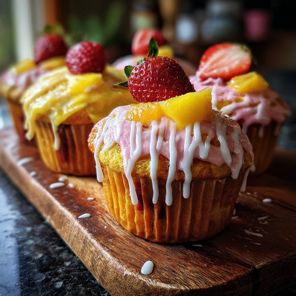 Mango Strawberry Sunset Cupcakes