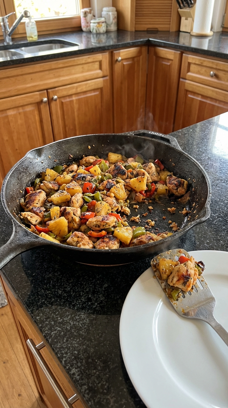 Herzhafte Ananas Hähnchen Pfanne