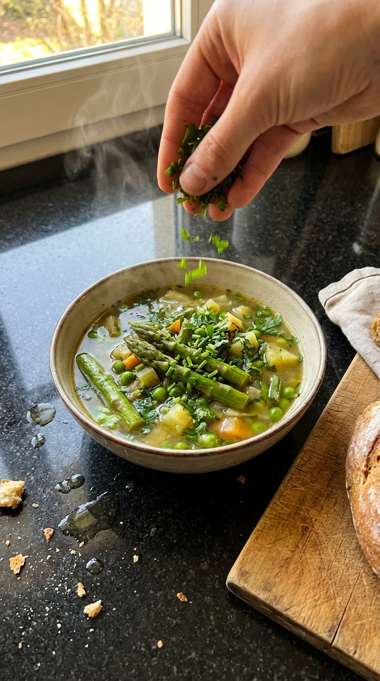 Frische Frühlingssuppe aus dem Garten