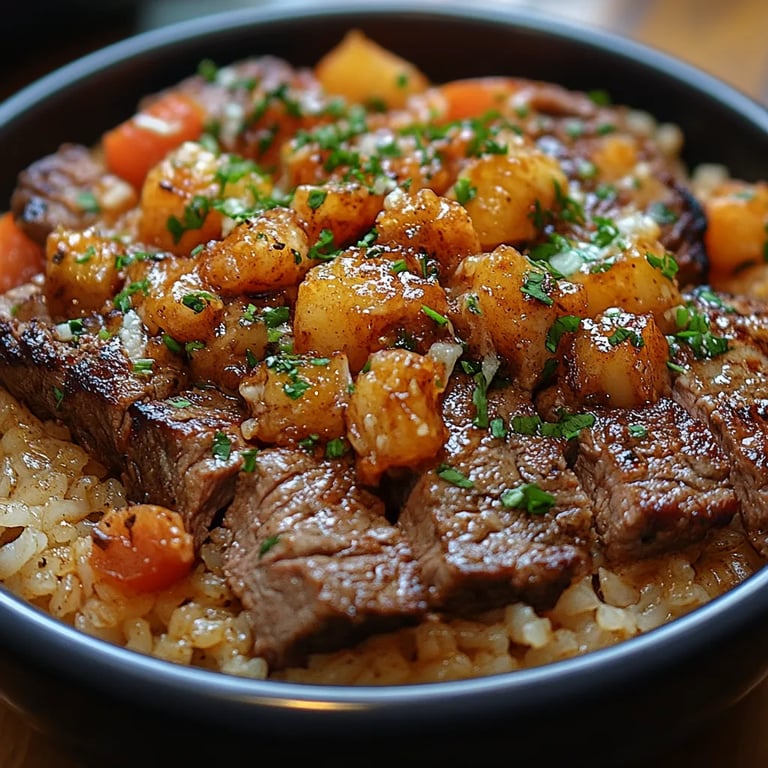 Cremiger Queso-Reis mit saftigen Steakstreifen: Ein Unglaubliches Ultimatives Rezept für 4 Personen